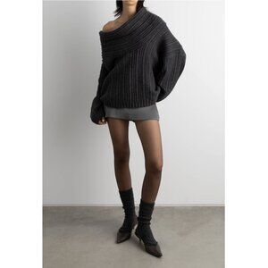 Oak + Fort OVERSIZED SLOUCHY OFF THE SHOULDER SWEATER (Asphalt, S)